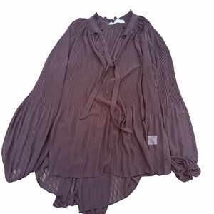 Pampelone Pleated Tie Neck Blouse